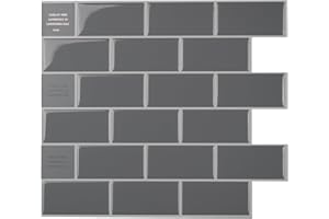 Smart Tiles Peel and Stick backsplash tiles, Subway Grey, 10 Wall Panels (10,95"x9,7") for Kitchen Backsplash & Bathroom Vani
