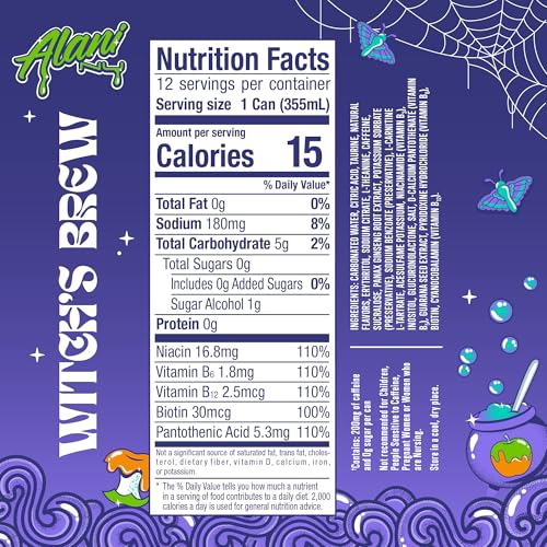 ALANI NU WITCH’S BREW SUGAR FREE, LOW CALORIE ENERGY DRINKS, 200MG CAFFEINE, ANTIOXIDANTS, BIOTIN B VITAMINS, ZERO SUGAR, 15 CALORIES OR LESS, 12 FL OZ CANS (12 PACK)