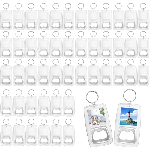 Llavero Destapador de Cerveza 50 Piezas, Destapadores para Recuerdos con Marco Acrílico para Foto 3.2 x 3.2 cm, Abridor de Botellas para Boda, XV Años, Bautizo, Cumpleaños, Fiestas y Eventos