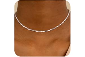 Robaice Tennis Necklace for Women, 14K Gold/Silver Plated Rhinestone Choker Necklace for Women, Dainty Cubic Zirconia Cut Faux Diamond Chain