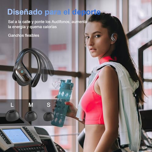 Fones de ouvido esportivos sem fio, fones de ouvido estéreo Bluetooth, 75 horas de reprodução, com microfone HD, cancelamento de ruído ENC, tela de LED duplo, à prova d'água IP7