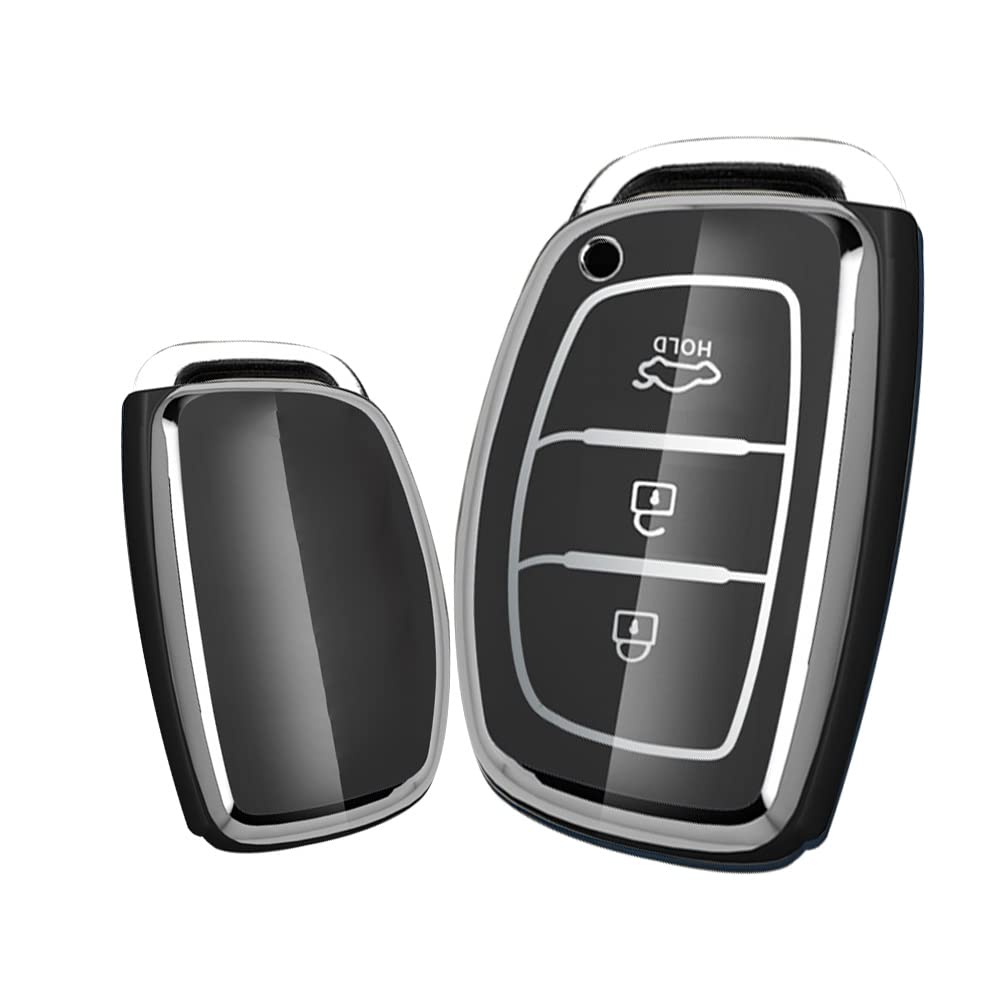 KUNIO Key Fob Cover for Hyundai Kona i10 i30 i20 ioniq Hybrid Tucson Santa Fe ix35 Mistra - TPU Car Key Protection Case with 3 Buttons - Black
