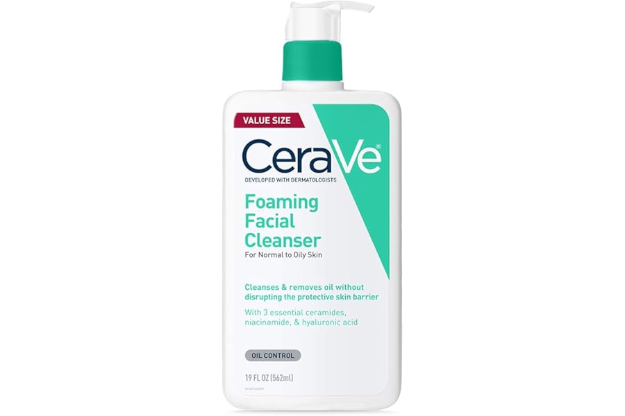 CeraVe Foaming Facial Cleanser, Daily Face Wash for Oily Skin, Hyaluronic Acid + Ceramides + Niacinamide, Fragrance Free & Paraben Free, Non-Drying Oil Control Face Wash, 19 Fluid Ounce