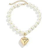 Heart Pendant Choker Necklaces for Women,Gold Plated Chunky Heart Necklace Pearl Beads Choker Necklaces Y2k Necklace Delicate Jewelry
