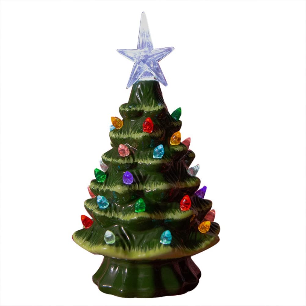 HEITIGN 18.8cm Lighted Ceramic Christmas Tree Tabletop Decoration - Light Up Tree for Christmas