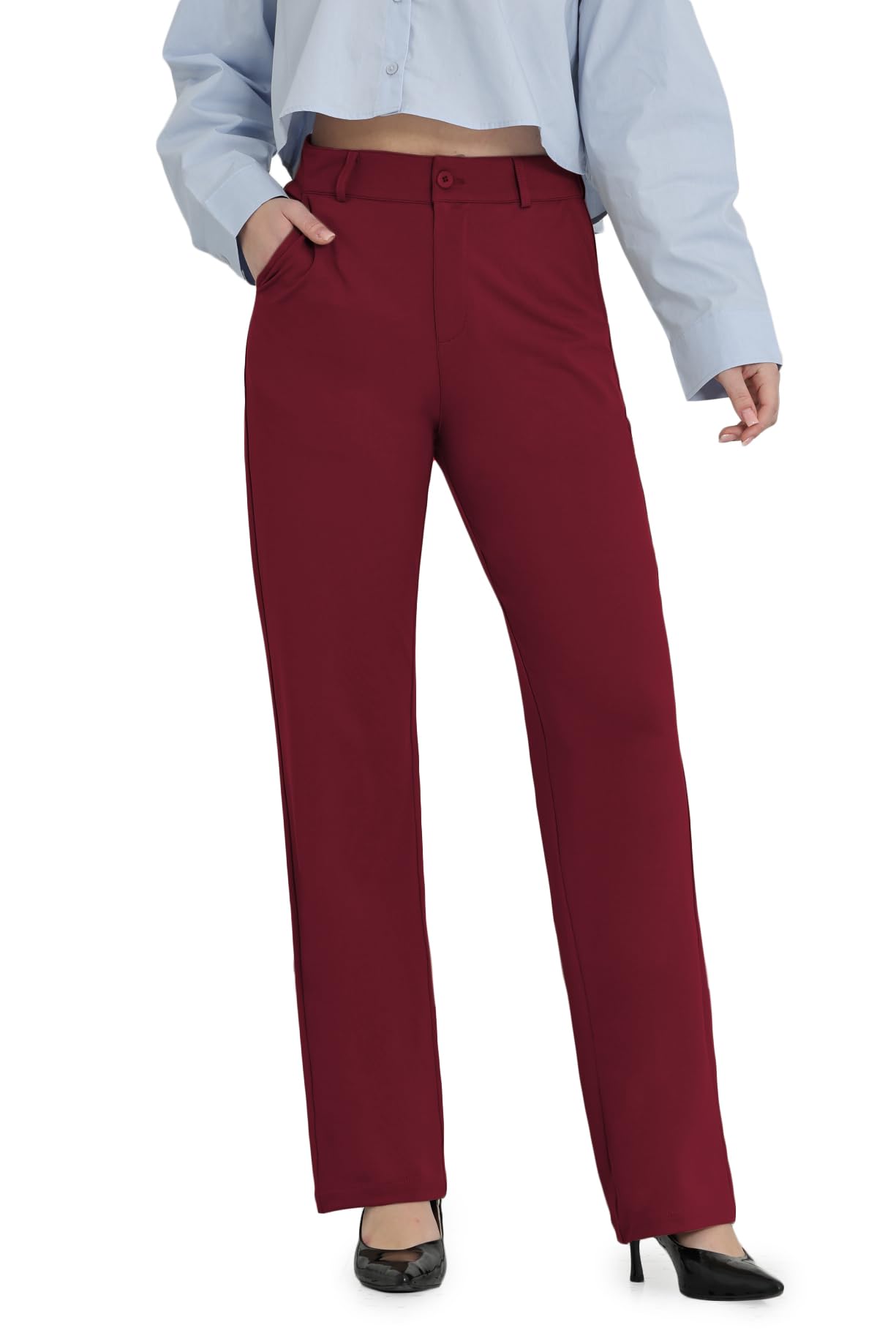 Women's Professional Trousers Elastic Back Bamans Dress Pants Women Work  Straight Leg Black Pants Biness High Waisted Troers Casual Office Ladies  Slacks At Amazon Women's Clothing Store Smart Trousers Women