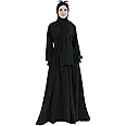 Women Muslim Dress Middle East Arabian Robe Islamic Modest Dress with Hijab Scarf Lace Sleeve Flowy Abaya Dress