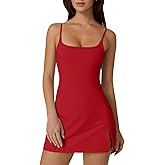 QINSEN Womens Spaghetti Strap Tennis Dress with Shorts Workout Side Slit Active Golf Dresses