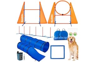 Handnam Dog Agility Course Backyard Set, 2 Agility Tunnel, 2 Jumps, 6 Weave Poles, Pause Box & More, Dog Obstacle Course Kit for Indoor and Outdoor
