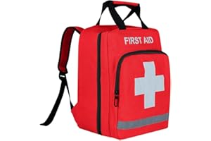 Red Emergency Backpack First Aid Bag Empty Medical Treatment Rucksack Trauma Bag with Reflective Strip for Hiking Camping Day