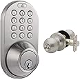MiLocks DF-02SN Electronic Keyless Entry Touchpad Deadbolt Door Lock and Copper Creek BK2040SS Ball Door Knob, Keyed Entry Function, Satin Stainless