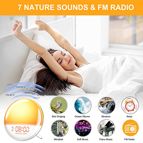 Wake Up Light Sunrise Alarm Clock with FM Radio & Snooze for Heavy