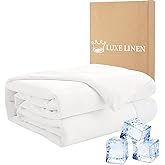 Luxe Linen Cooling Comforter King Size, All Season Cooling Blanket for Hot Sleepers Cold Breathable Bedding 106"x 90"(King/Cali King, White)