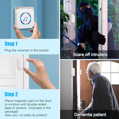 SanJie Door Sensor Chime for Door Opens, Door Entry Chime for Business/Home/Office/Store,500 FT Range,26 Chimes 5 Adjustable Volume Door Ringer Alert Alarm 1 Receiver +1 Sensor