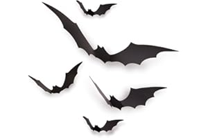 Giraffe Manufacturing Paper 3D Sticky Bats for Walls - Felt Paper Bats Scary Halloween Decoration Indoor Bats with Double Sided Adhesive, 4 Sizes of Bat Stickers - Wall Decor Halloween Party Supplies