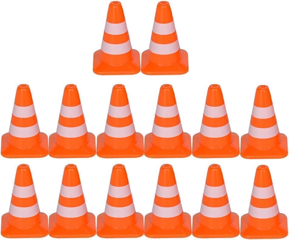 14 Pcs Miniature Road Cone Orange Mini Traffic Cones Plastic Sign Road Cone Toy Roadblock Cone Sign Model Photo Prop for Small Orange Construction Cones,Safety Cones,Safety Barriers