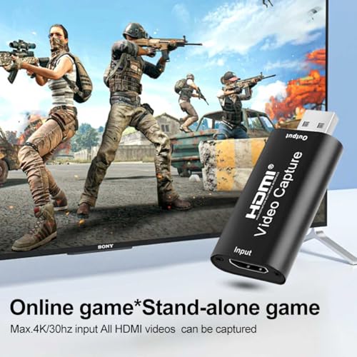 T Tersely Portable Audio Video Capture Cards, HDMI to USB 2.0 1080P 4K Record Via DSLR Camcorder Action Cam Link for High Definition Acquisition, Live Broadcasting, Video Conference, Teaching, Gaming