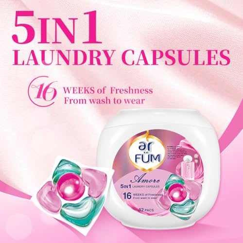 Arfum Pods, 5-In-1 Laundry Detergent Capsules With Scent Booster, Concentrate, Softener, Color Protect, Stain Remover, 16 Weeks Fragrance, 42 Amore,Pack Of 3 X Pods (126 Capsules)