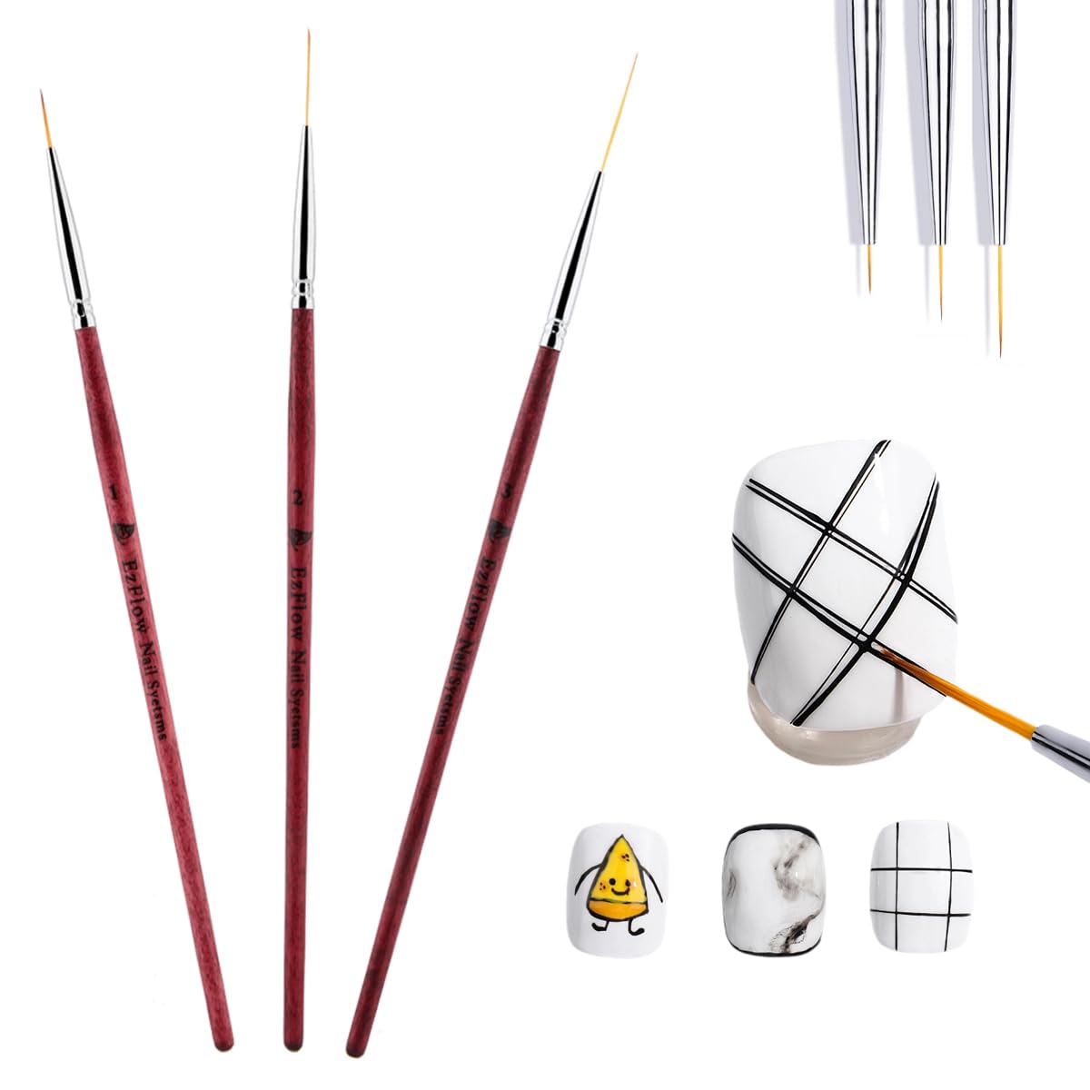 HURRISE 3Pcs Nail Art Drawing Line Brush, Nail Art Liner Painting Mane Brush Pen, Drawing Beautymisc Art Decorative Pattern, 11Mm Liner Brush For Painted, Novice Learning Tools