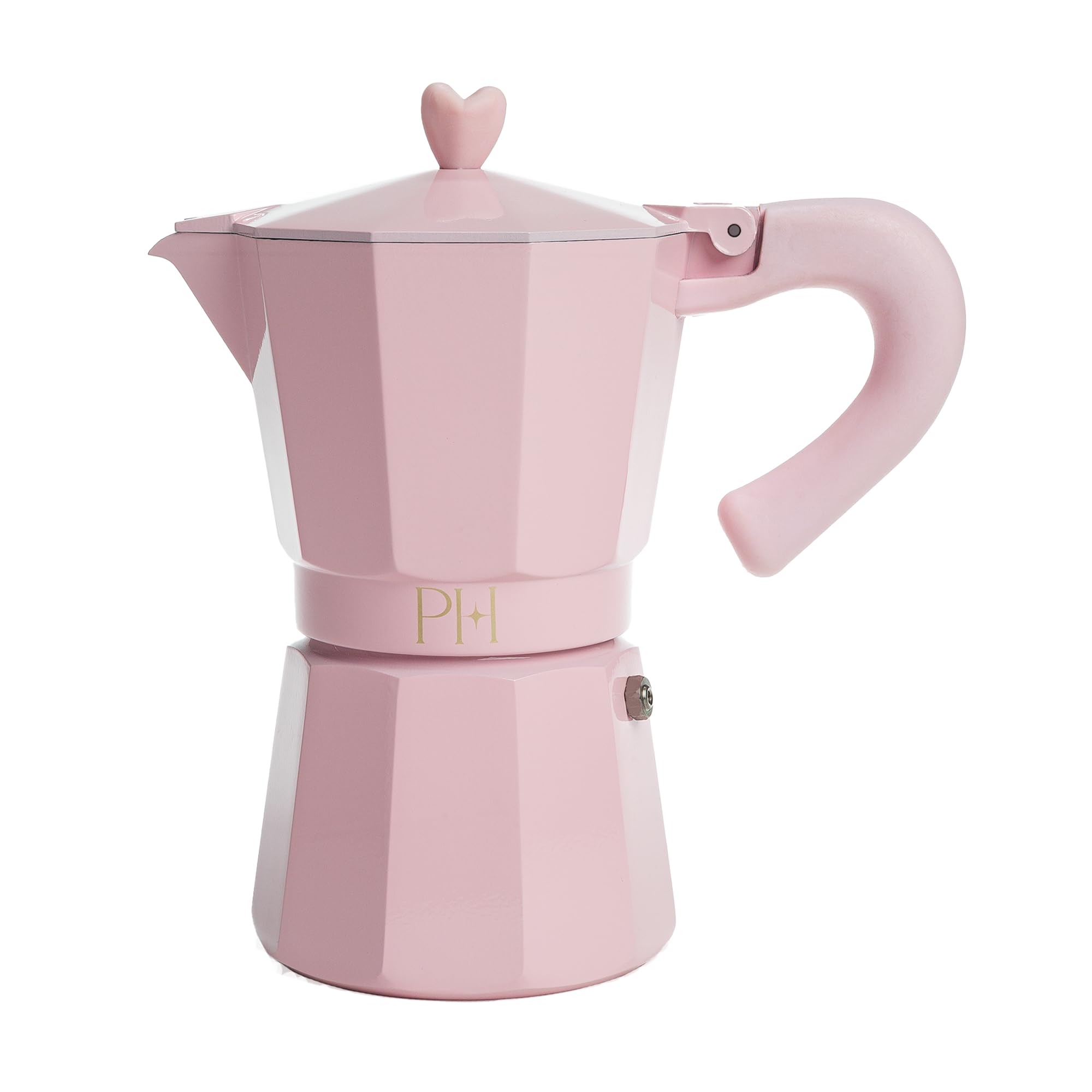 Photo 1 of Paris Hilton Stovetop Espresso and Coffee Maker, Italian & Cuban Style Coffee Pot with Iconic Heart Knob, Perfect for Rich Aromatic Espresso, Makes up to 6 Espresso Cups, Pink