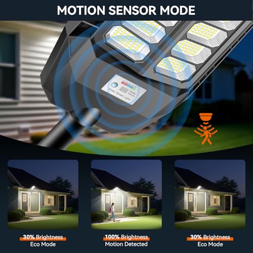 JADIDIS 800W Solar Street Light with Remote Control, IP67 Waterproof Solar Lights for Outdoor Use with Motion Sensor, Solar Lights 6500K Super Bright LED Solar Spotlights for Gardens, Garages, Str