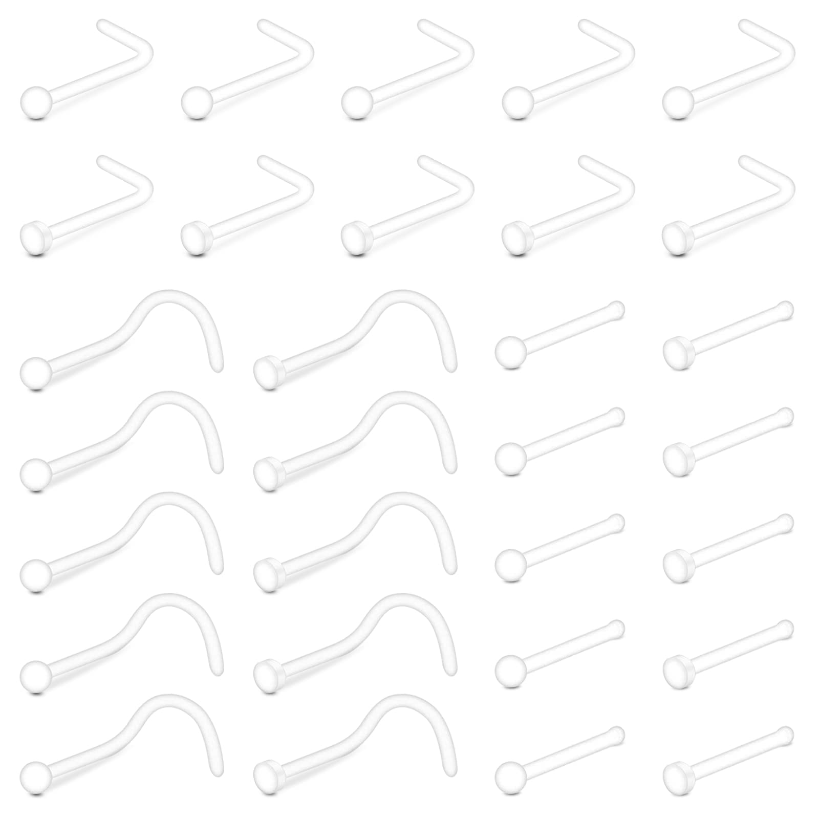 incaton 20G Clear Nose Stud L Shaped Clear Nose Rings Acrylic Bioflex Nose Piercing Retainers Jewelry for Daily Work