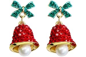 RRDAILY Red Crystal Bell Christmas Hat Earrings Santa Claus Christmas Tree Dangle Earrings Asymmetric Elk Santa Hat Butterfly Bell Christmas Earrings Rhinestone Stud Earrings for Women