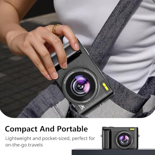 5K Digital Camera, WiFi 75MP Digital Point and Shoot Camera with 18X Zoom Anti Shake, 3" 180°Flip Screen Compact Travel Camera with Flash for Adult Beginner (2 Batteries+ 32GB SD Card) (Black)