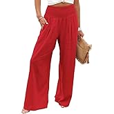 yoeasy Women Summer High Waisted Cotton Linen Palazzo Pants Wide Leg Long Trousers with Pocket
