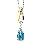 Gem Stone King 925 Silver and 10K Yellow Gold London Blue Topaz Pendant Necklace for Women | 0.77 Cttw | Gemstone November Birthstone | Pear Shape 7X5MM | With 18 Inch Silver Chain