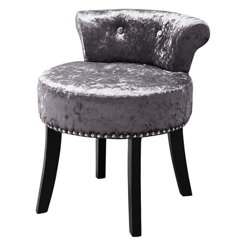 Warmiehomy Dressing Table Stool with Solid Wood Legs and Tufted Back Velvet Makeup Vanity Table Stool Chair for Bedroom Dressing Table, Kindergarten, Dark Grey