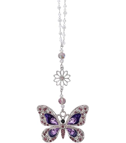 Bling Butterfly Car Mirror Charm - Crystal Rhinestone Hanging Pendant For Rear View Mirror (Purple) - View #5