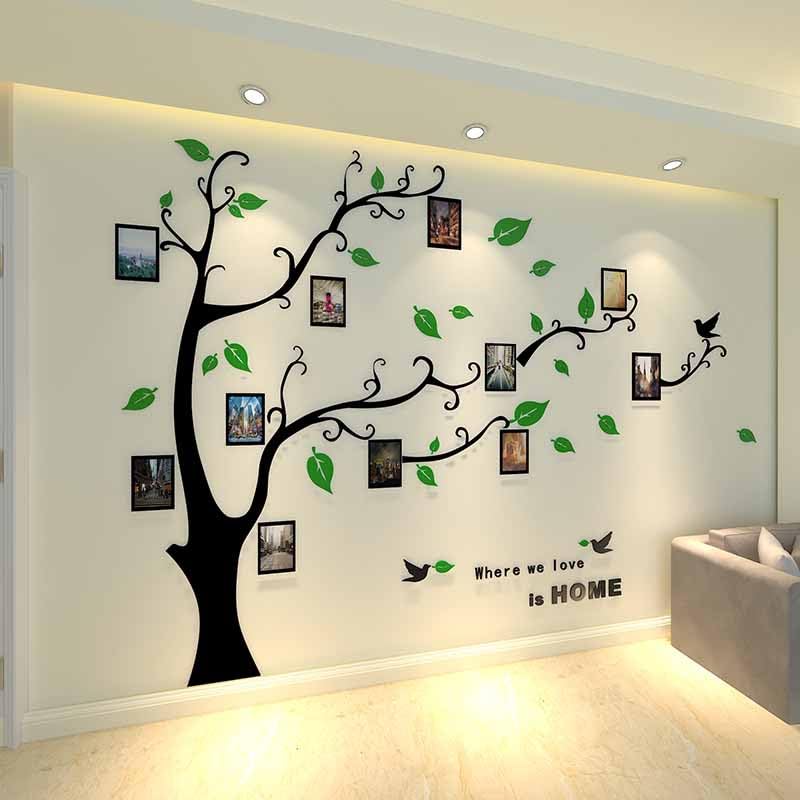 Purekay Large 3D Tree Sticker Wall Stickers, DIY Photo Frames Wall Stickers for Bedroom Living Room Office Sofa TV Kitchen Wall Decoration (Left Green, XL)