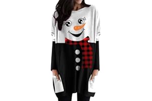 MOUSYA Women Dress Shirt Christmas Long Sleeve Tops Santa Printed Pullover Loose Plus Size T-Shirt Blouse with Pockets
