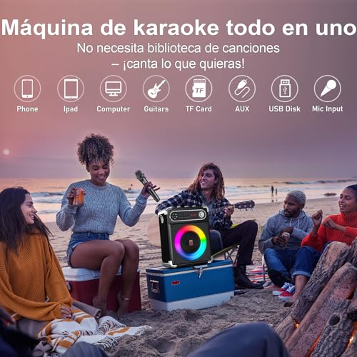 JYX Karaoke 3 Microfonos Inalambricos, Altavoz Karaoke Profesional 80W con Bluetooth 5.3 y Luces RGB, Control de Bajos/Agudos/Eco, TWS/FM/TV/AUX/USB/TF/Rec para Familia, Fiestas y Exterior
