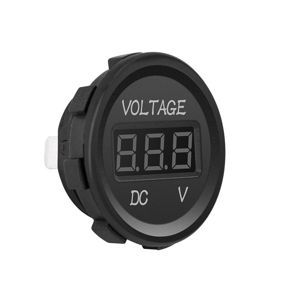 Unifizz DC 12V LED Digital Display Voltmeter Waterproof for Boat Marine Vehicle Motorcycle Truck ATV UTV Car Camper Caravan - Green Digital Round Panel