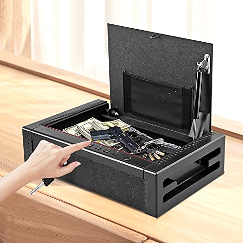 Biometric Gun Safe with Fireproof Bag for 2 Pistols, Quick Access Pistol Safe with Fingerprint