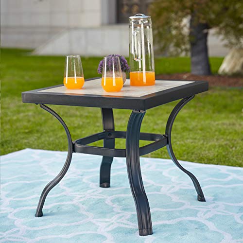 LOKATSE HOME 21" Outdoor Square Patio Dining Table Metal Steel Legs