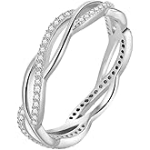 BORUO 925 Sterling Silver Ring, Twisted Infinity Celtic Knot Cubic Zirconia CZ Wedding Band Stackable Ring Size 4-12