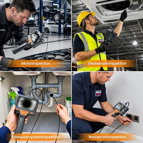Endoskopkamera mit Licht, SKYBASIC Industrie Endoskop, 4.3-Zoll-IPS- Bildschirm Inspektionskamera,IP67 Wasserdichtes,1080P HD Rohrkamera mit 8 Einstellbaren LEDs -16.5FT/5M Halbstarres Kabel