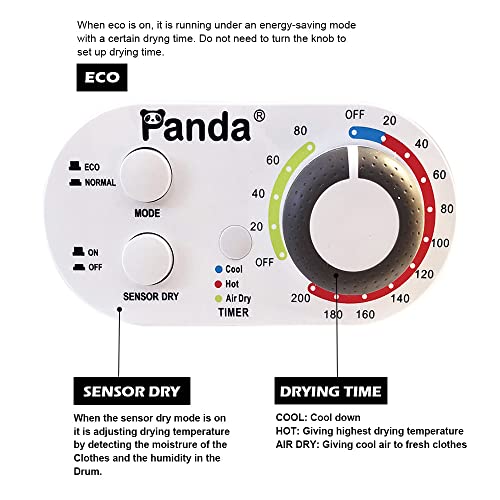 Panda Portable Compact Laundry Dryer, 3.5 cu.ft, Black and White