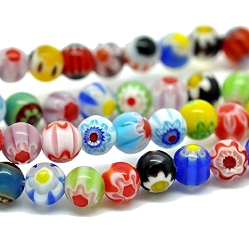 Millefiori D7B Glass Beads Round 4 mm Handmade 95 Pieces Multicoloured 1 String Mix Colours