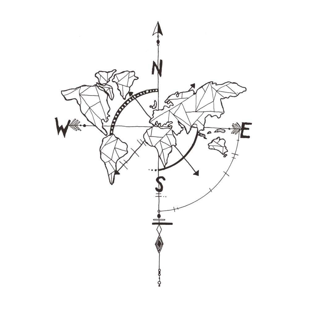 decalmile Geometric World Map Wall Stickers with Nautical Compass Wall Decals Removable Wall Art Office Living Room Bedroom Decor (Black)