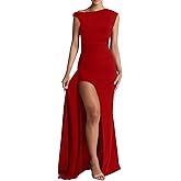 Memoriesea Women's Elegant Off Shoulder Ruched High Split Wedding Party Maxi Dress