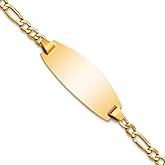JewelryWeb 14k Yellow Gold Oval ID Semi-solid Figaro Bracelet Identification Bracelet for Women in Choice of Lengths