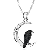 LWXIE Diamond Raven Necklace for Women 925 Sterling Silver Crow Raven and Moon Pendant with Lab Grown Diamond Jewelry Gifts for Her