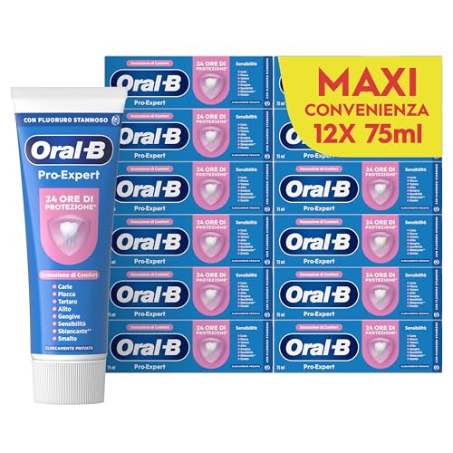 Oral-B Dentifricio Pro-expert Sensibilità 12x75ml, Dentifricio Formato Convenienza per Denti Sensibili, Pulizia Denti Efficace, Alito Fresco, Sapore Eucalipto Menta Piperita