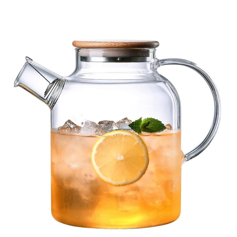 Photo 1 of *Missing lid* ASDVsadwreeffqfSHUWEICAO- Glass Teapot, Stovetop and Microwave Safe Glass Borosilicate Teapot, 60.8 oz Clear Glass Pitcherwith Natural Bamboo Lid and Removable Filter for Making Flower Tea and Juice