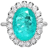 Michooyel S925 6ct Paraiba Oval Cut Promise Ring for Women Sterling Silver Cubic Zirconia Engagement Wedding Ring Bands for Women