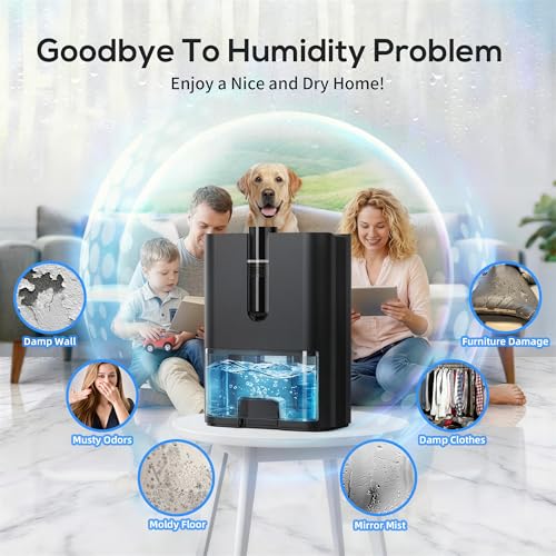 Home Dehumidifier, 2500 ml Dehumidifier for Home Mould, Silent Electric Dehumidifier with Drain Pipe, Auto Shutdown, Sleep Mode, Dehumidifiers for Bathroom, Bedroom, Wardrobe